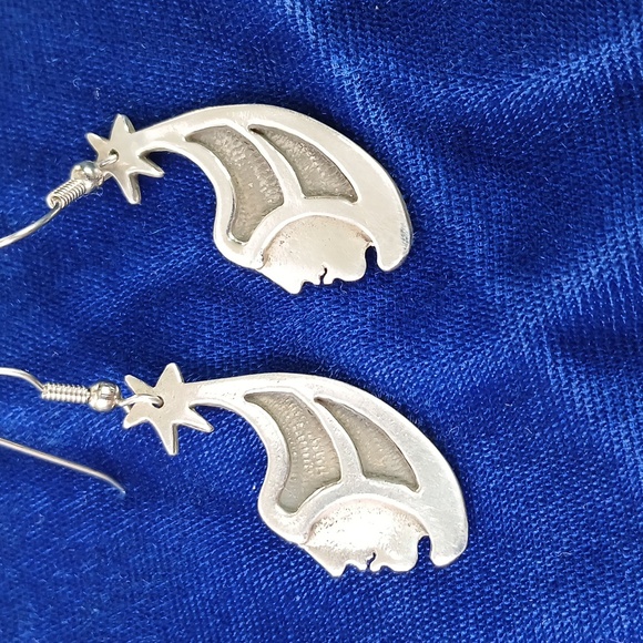Wind Star Sterling Silver Dangle Earrings Hook Style - Picture 1 of 12